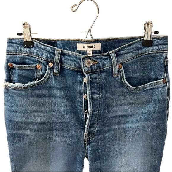 Re/Done 90’s High Rise Ankle Crop Medium Wash Raw Hem Size 29 - Picture 3 of 11